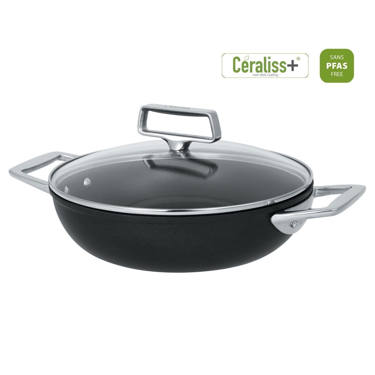 Sauteuse en aluminium Ø28 cm à 2 anses - Revêtement céramique Ceraliss+ CASTEL'PRO couleur unique, CRISTEL