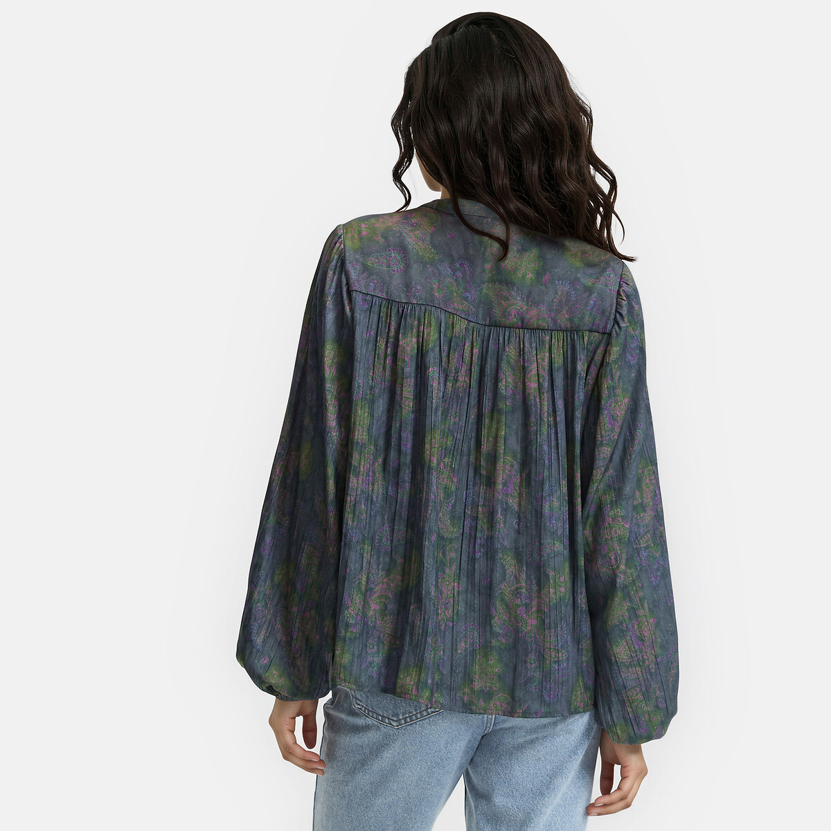 Blouse fluide, manches longues, imprimé cachemire  imprimé fond kaki, LA REDOUTE COLLECTIONS