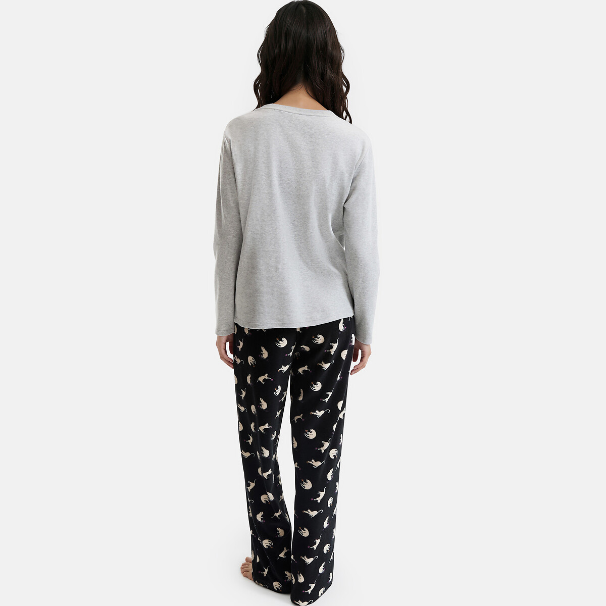 Cat print pyjamas with interlock t-shirt and velour trousers cat print, SO'HOME