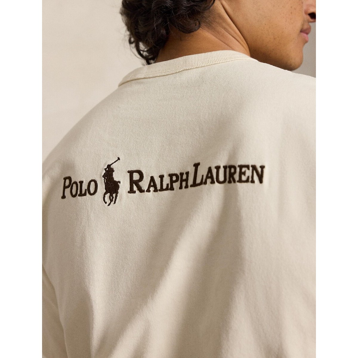 T-shirt ampia con logo sulla schiena crema, POLO RALPH LAUREN