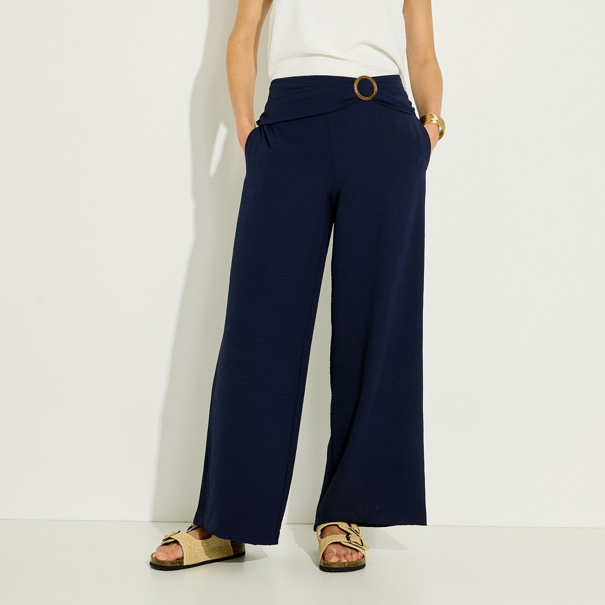 Pantalon fluide drapé bleu marine, GRAIN DE MALICE