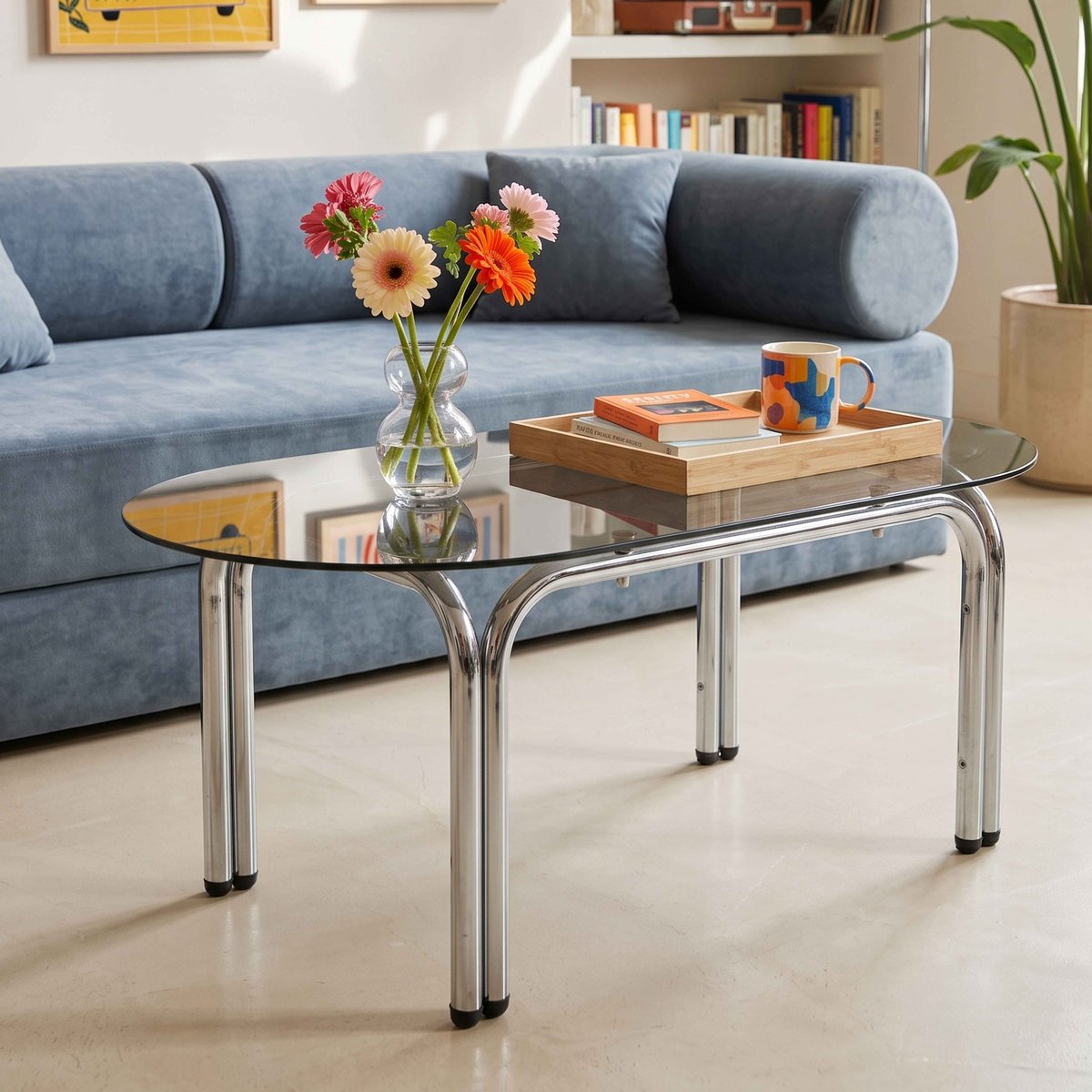 Table basse en verre trempé ovale 110x55 cm, LEWIS noir, OVIALA