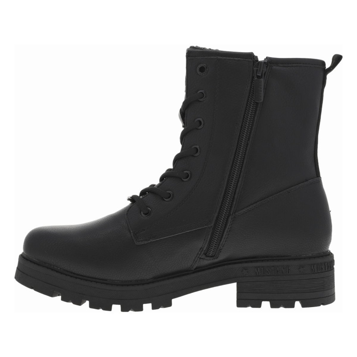 Bottines noires à talon décroché bas avec un zip et des lacets ronds noires, MUSTANG