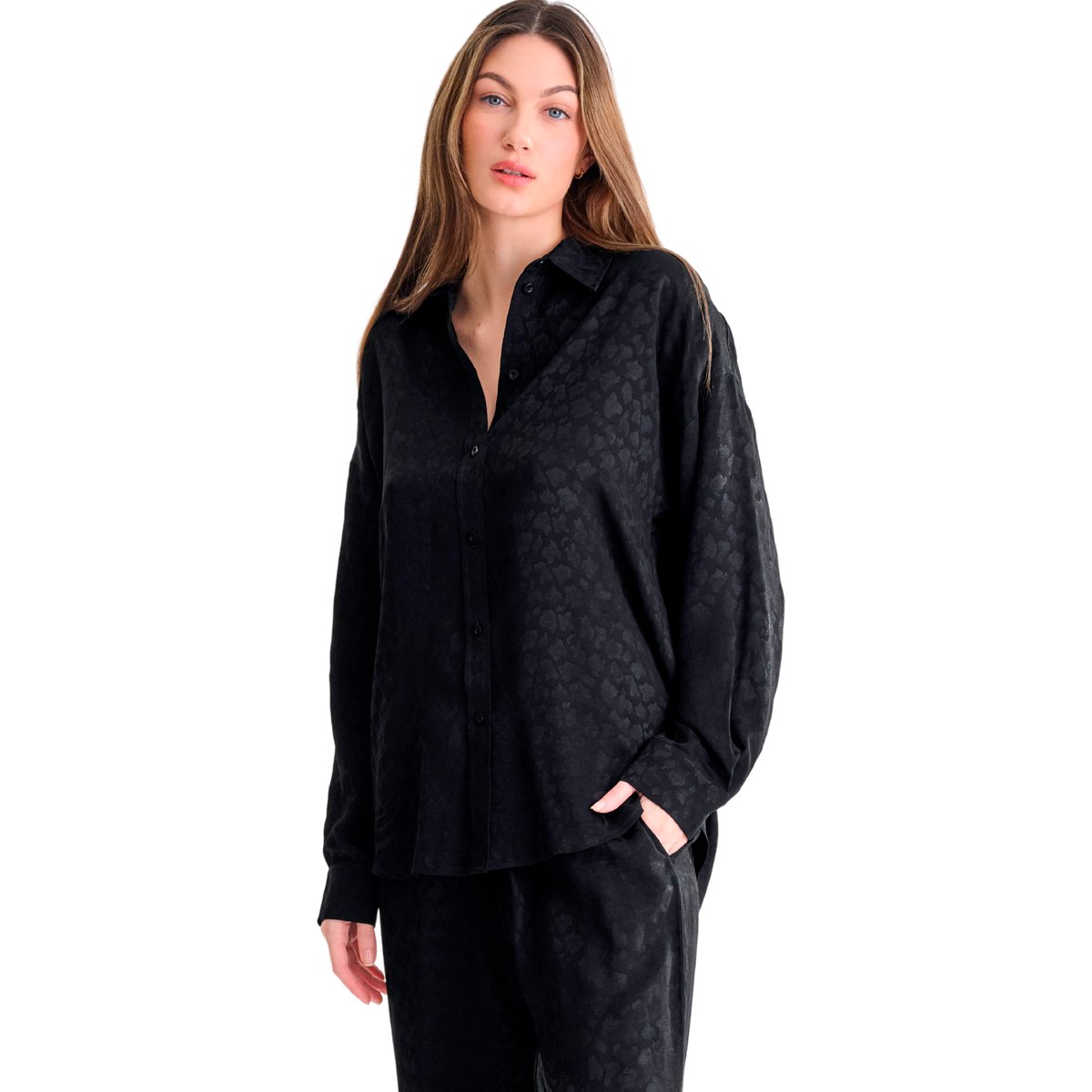 Haut pyjama chemise manches longues TALENA noir, LISCA