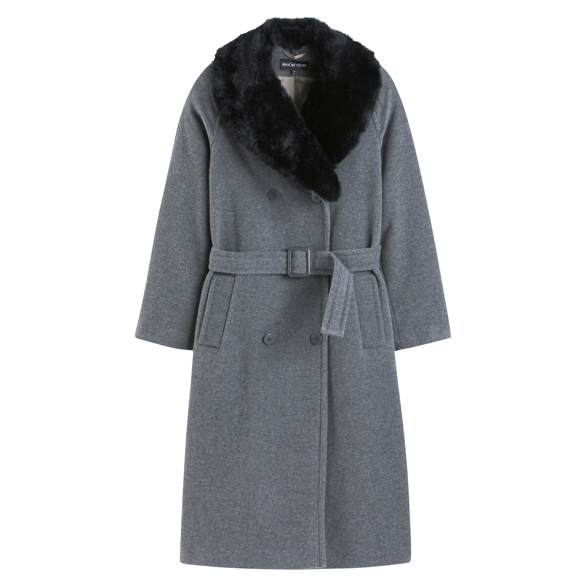 Wool Mix Coat with Button Fastening grey marl, ANNE WEYBURN
