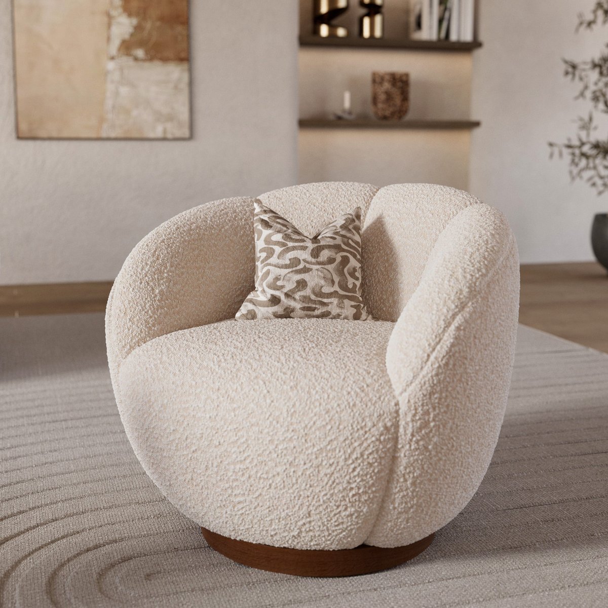 Fauteuil pivotant en tissu bouclé - YSÉ blanc, MAISON PAVANE