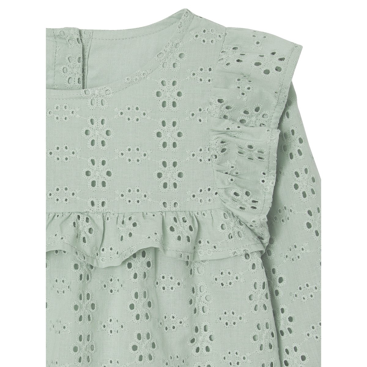 Blouse à volants en broderie anglaise vert sauge, VERTBAUDET
