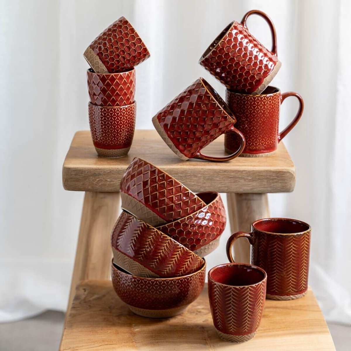Coffret de 4 mugs Jaspe  s 35 cl rouge, TABLE PASSION