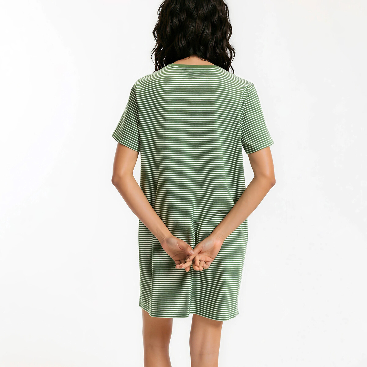 Camicia da notte in jersey di cotone, stampa a righe sottili rigato verde, LA REDOUTE COLLECTIONS