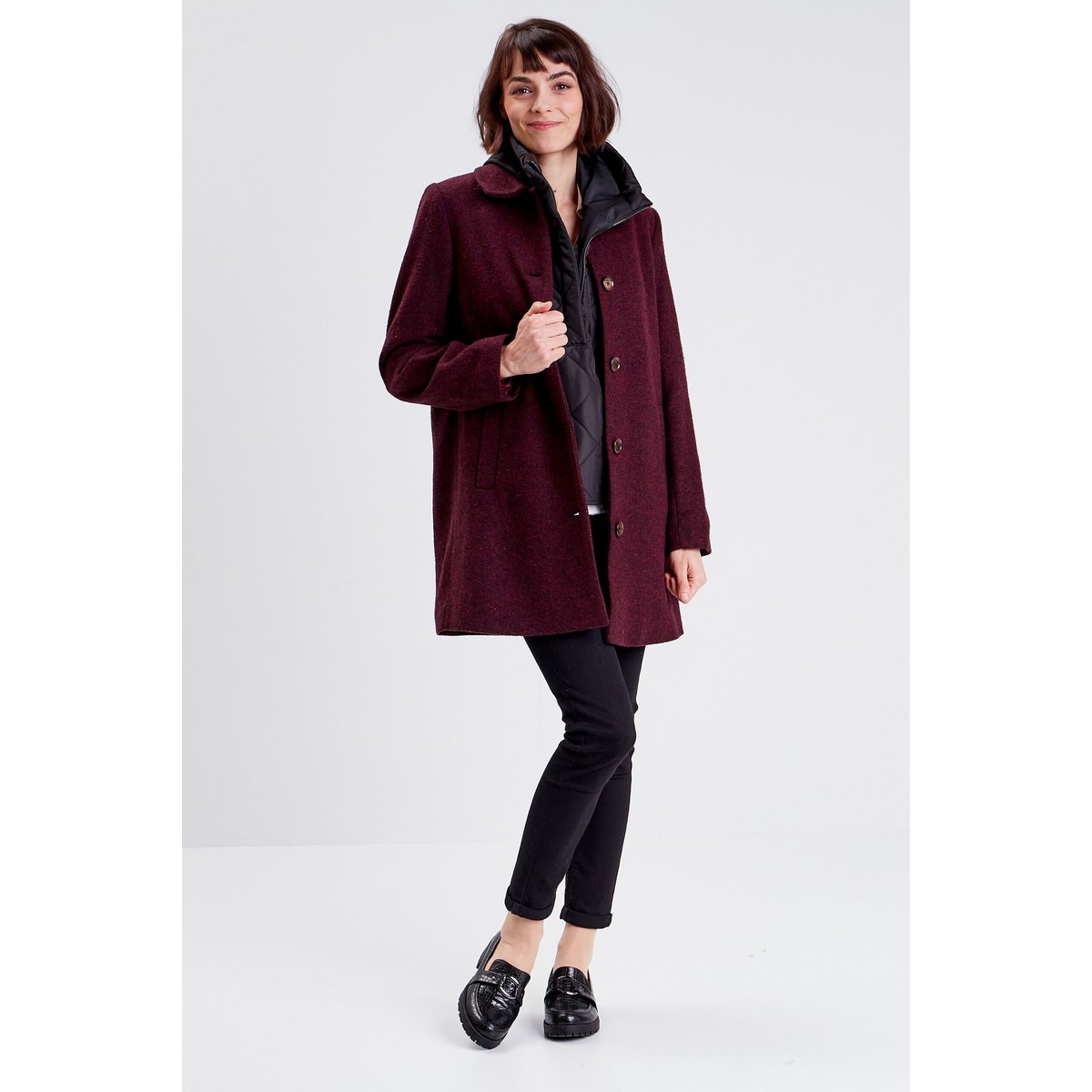 Manteau évasé boutonné noir, BREAL