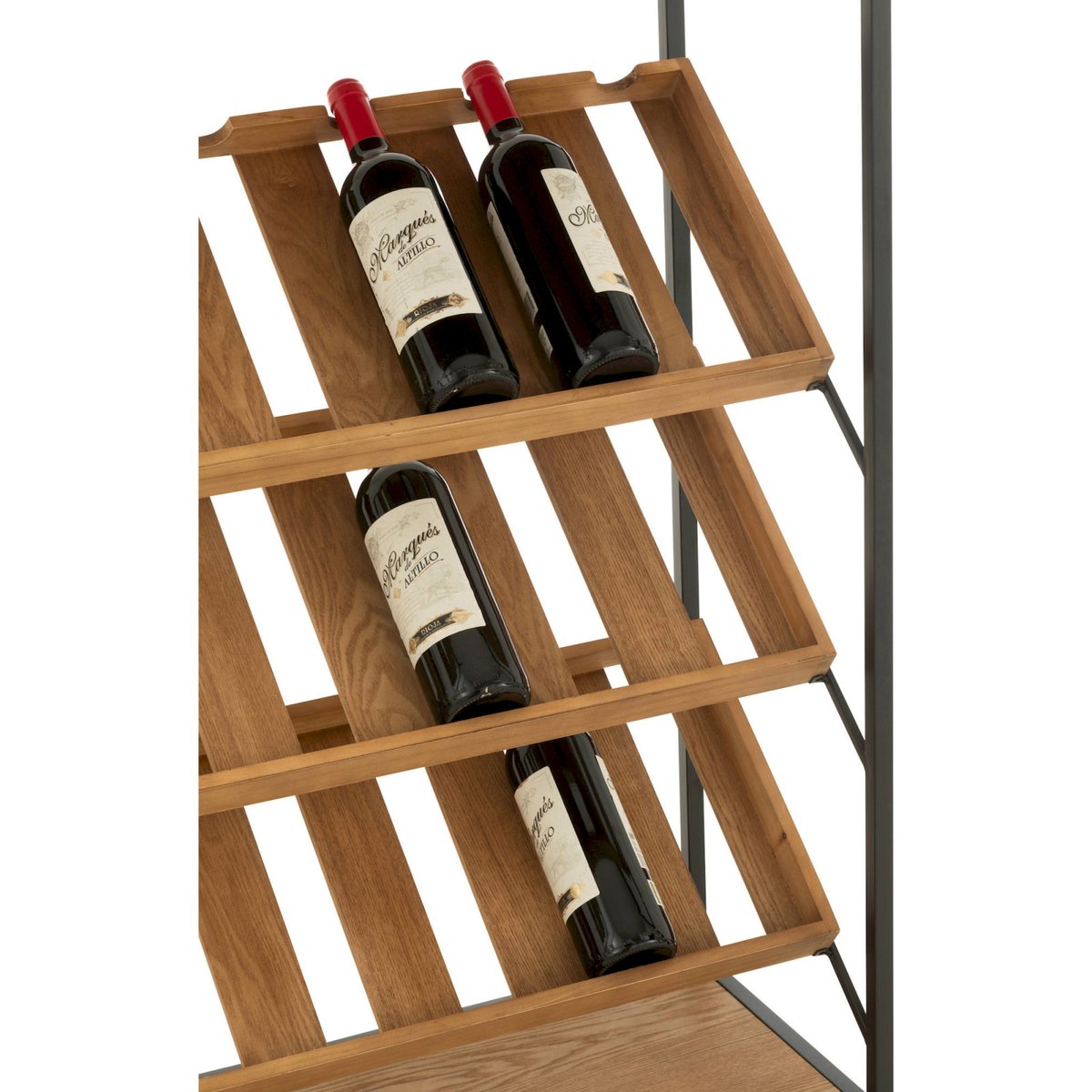 Meuble bar rectangulaire en bois pour rangement bouteilles bois naturel et noir mat, RECOLLECTION
