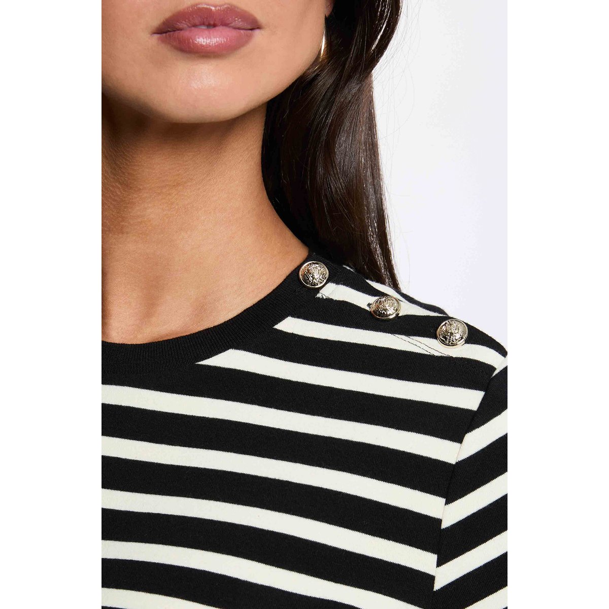 T-shirt rayé col rond noir, MORGAN