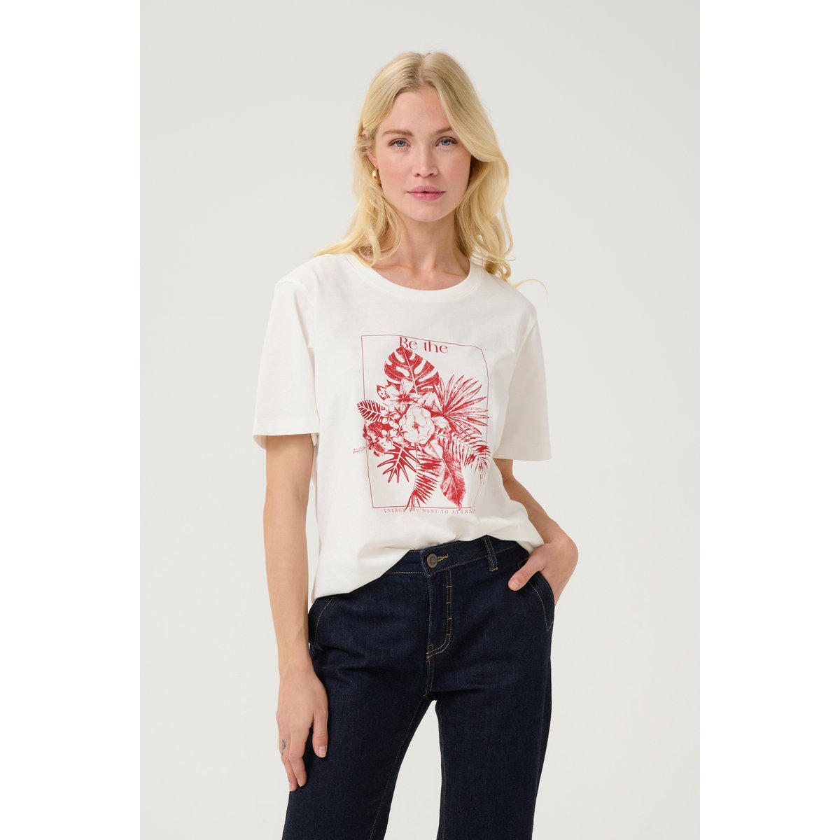 T-shirt blanc spring gardenia/red floral, CULTURE