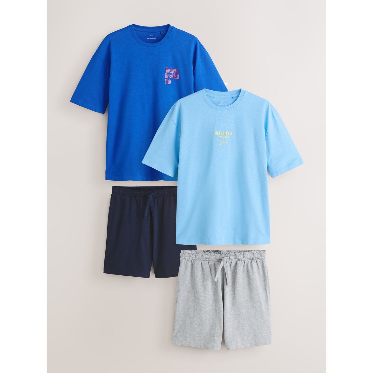 Pyjama imprimé à manches courtes, lot de 2 bleu, NEXT