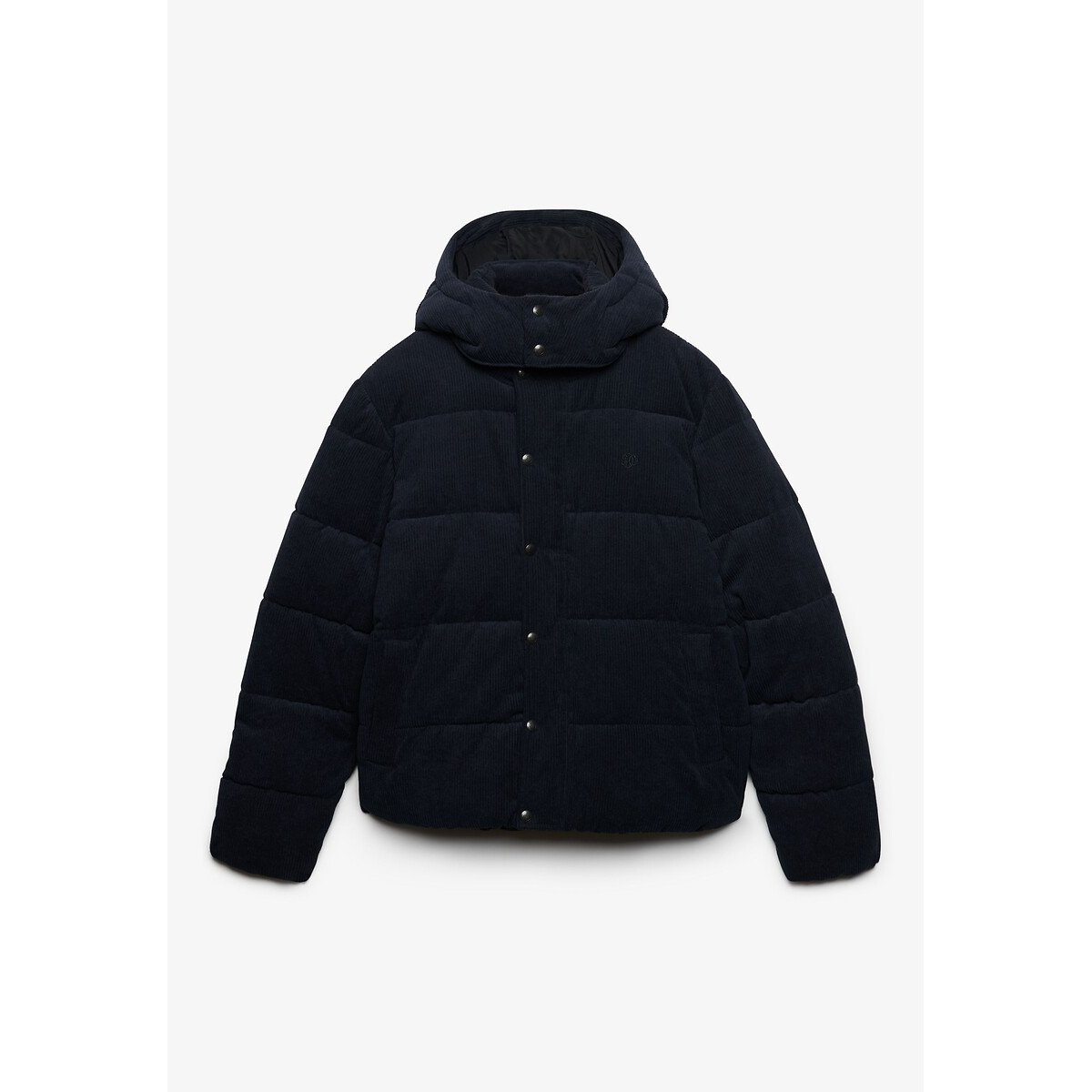 Piumino con cappuccio, in velluto a coste blu marino, SUPERDRY