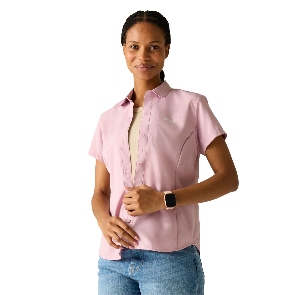 Chemise unie de voyage unie manches courtes lilas clair, REGATTA