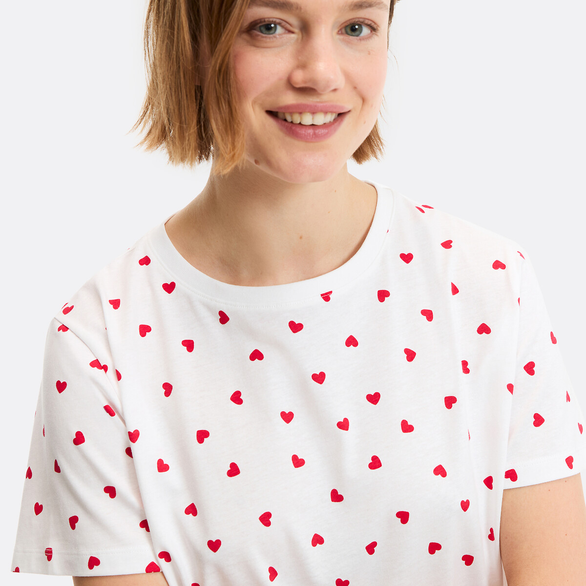 Chemise de nuit, imprimé coeurs, jersey pur coton imprimé coeurs, LA REDOUTE COLLECTIONS