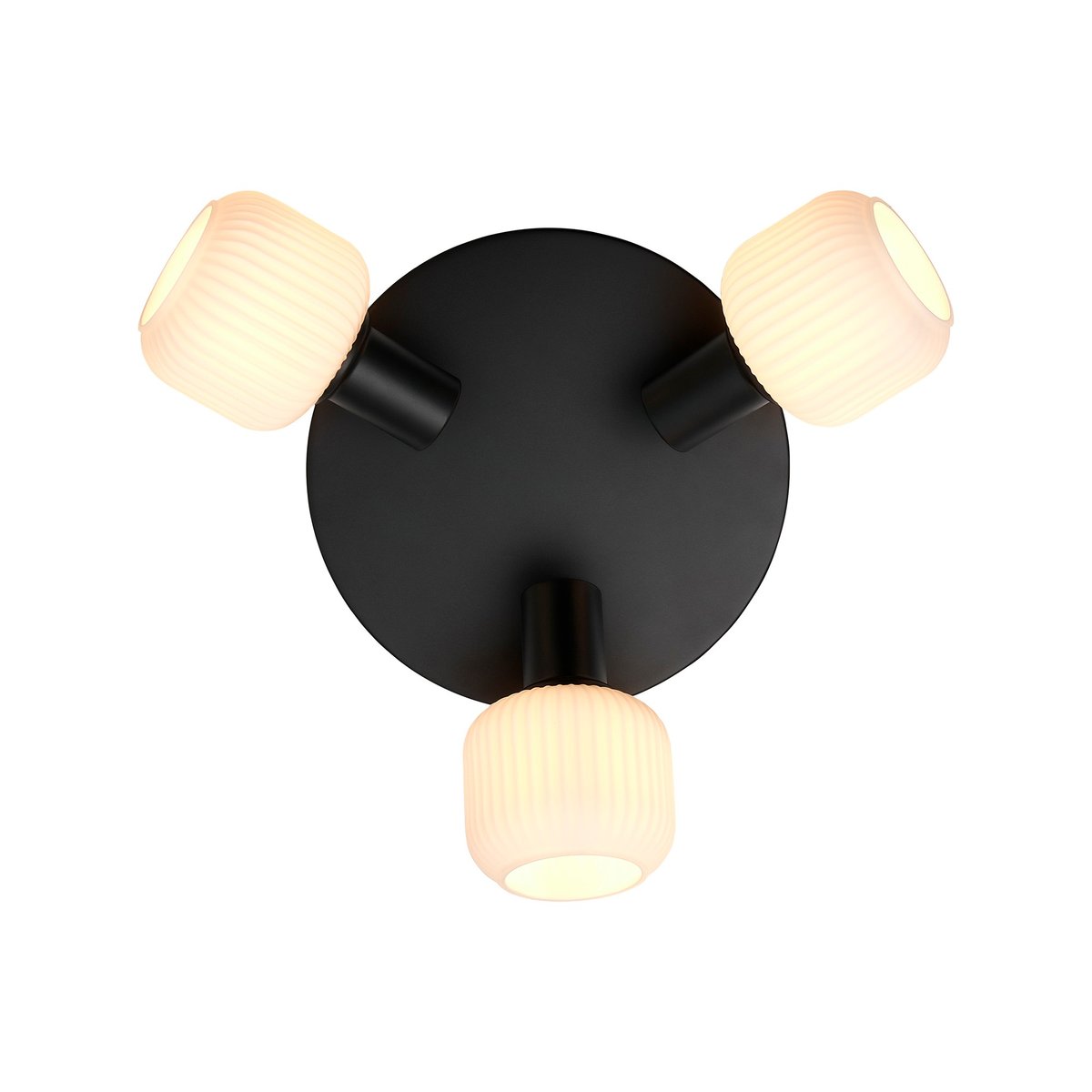 Plafonnier Mini 3-Rondel rond en verre strié et métal, MILFORD noir, NORDLUX