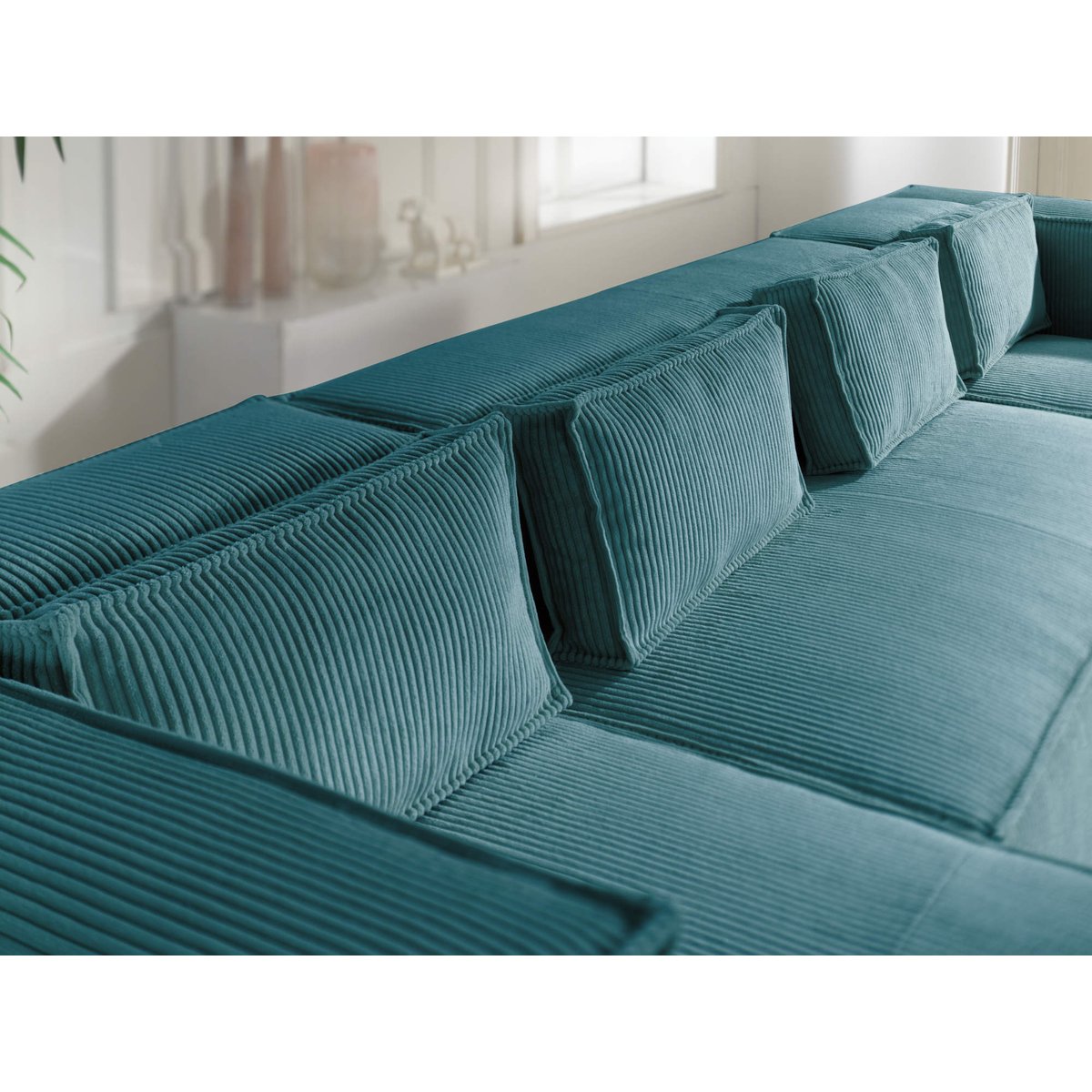 Canapé Panoramique 7 places - STELLA bleu canard, BEST MOBILIER