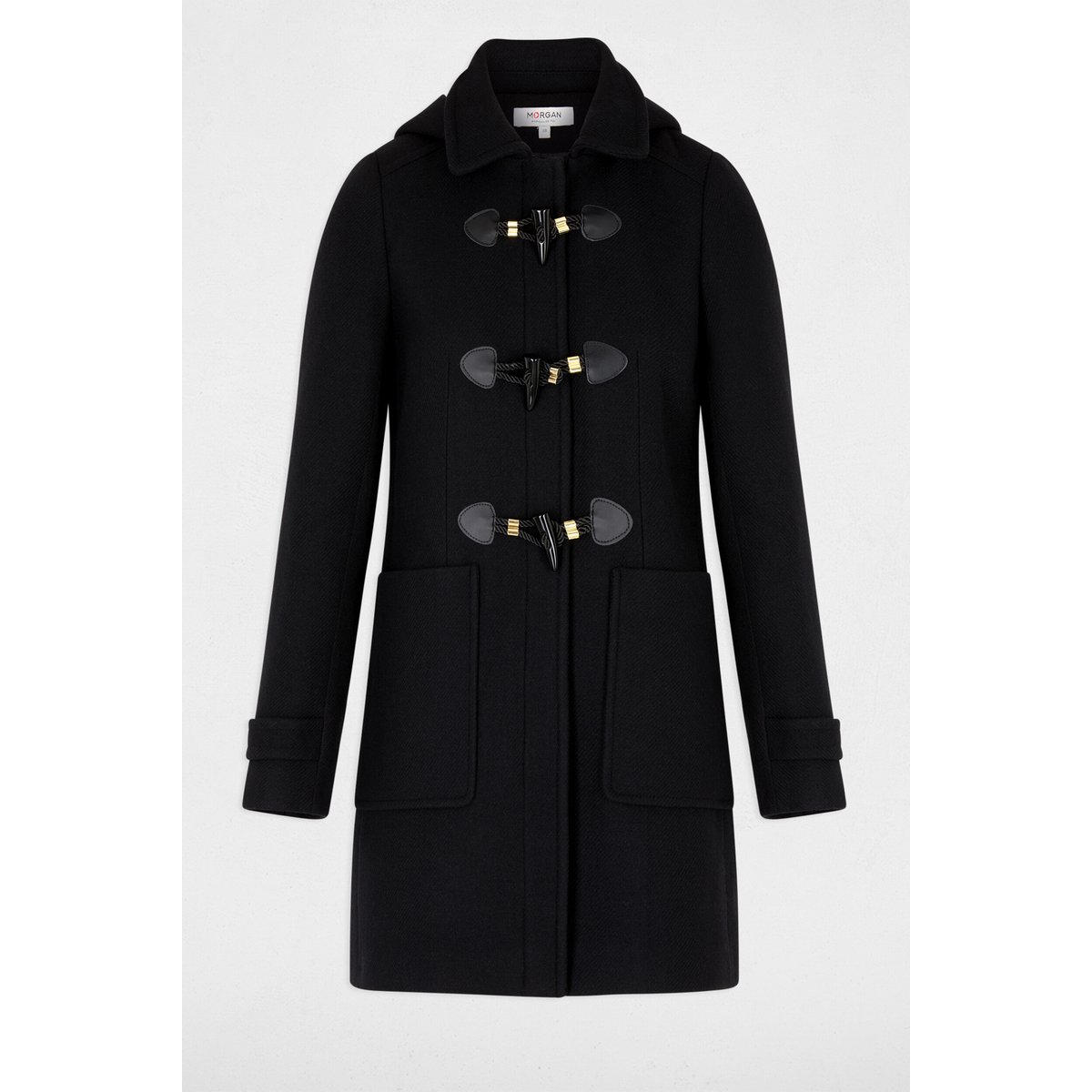Manteau mi-long brandebourg noir, MORGAN