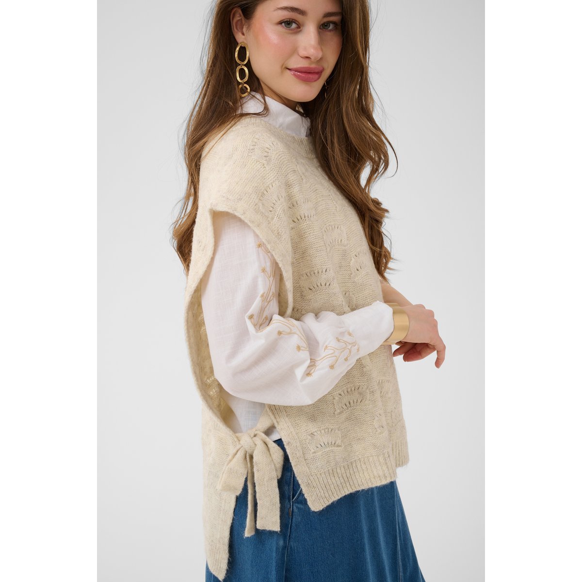Manteau tricoté beige bleached sand melange, CREAM