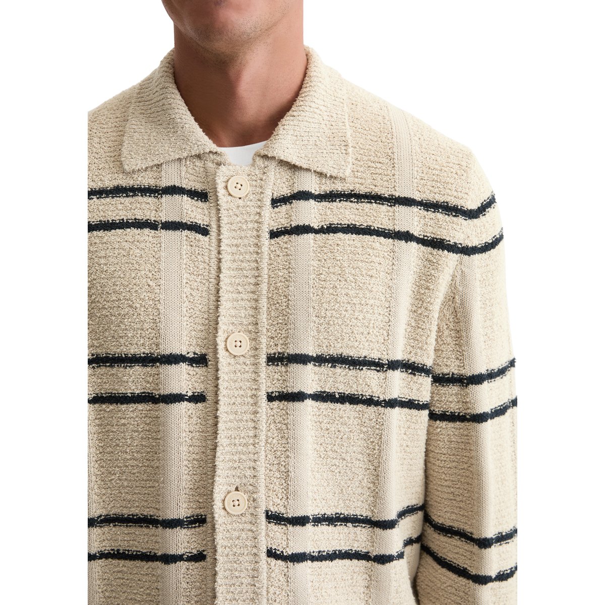 Veste en tricot avec col regular avec un mélange de structures captivant beige, MARC O'POLO