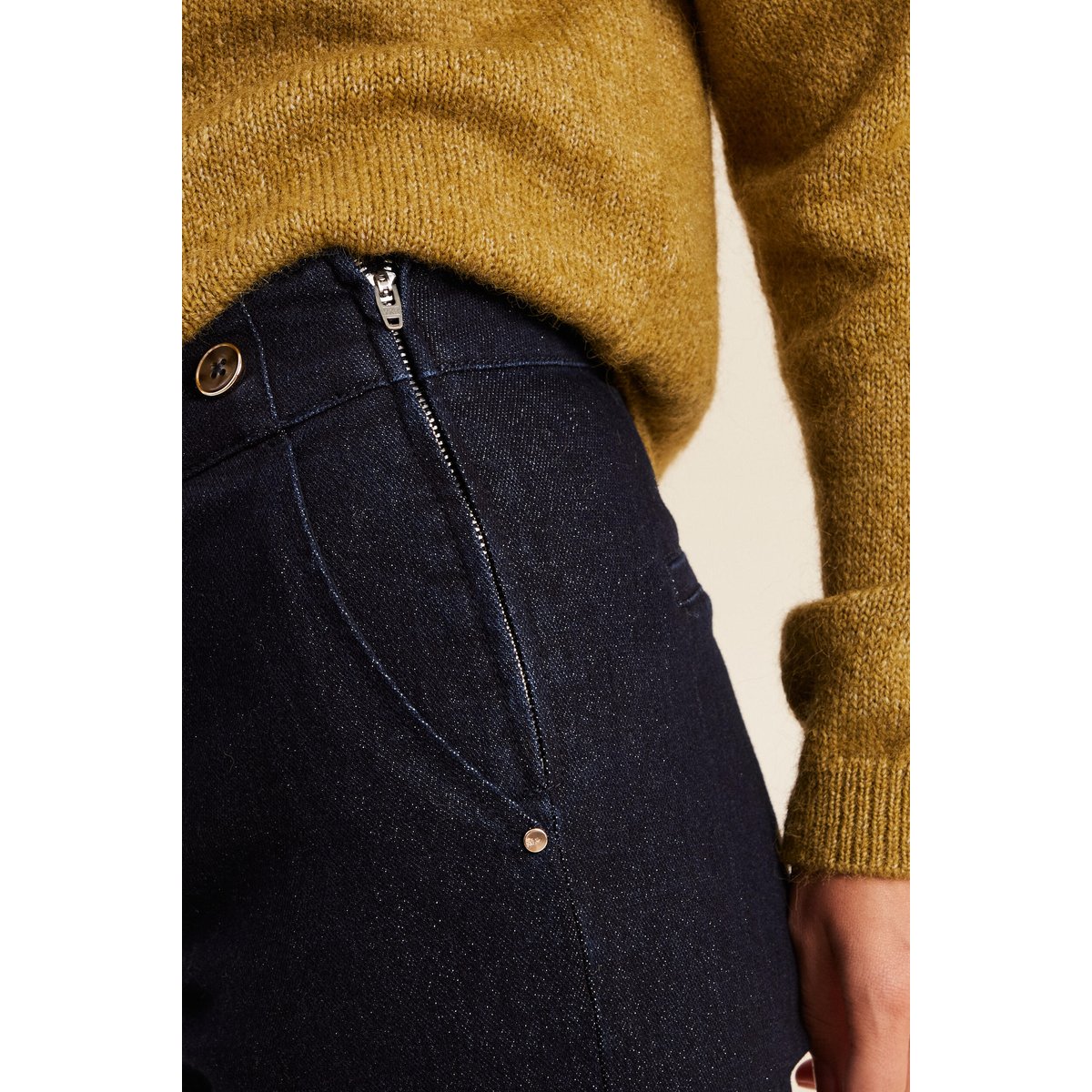 Jean large taille haute à paillettes denim brut, BREAL