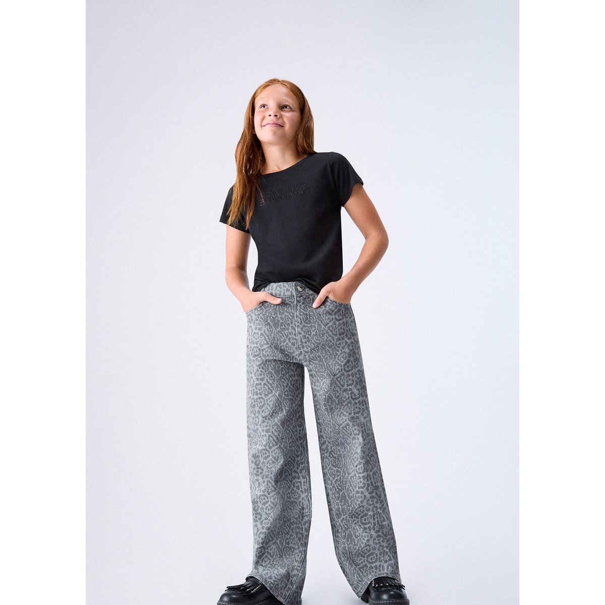 Pantalon imprimé animal avec strass gris animalier, LIU JO