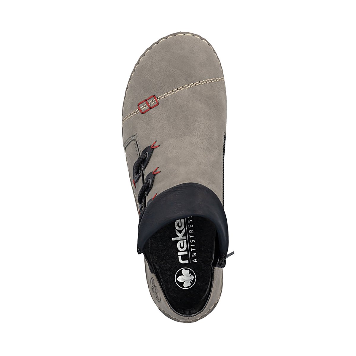 Boots bleu marine à talon plat avec une fermeture zippée et soufflet élastiqué gris, RIEKER