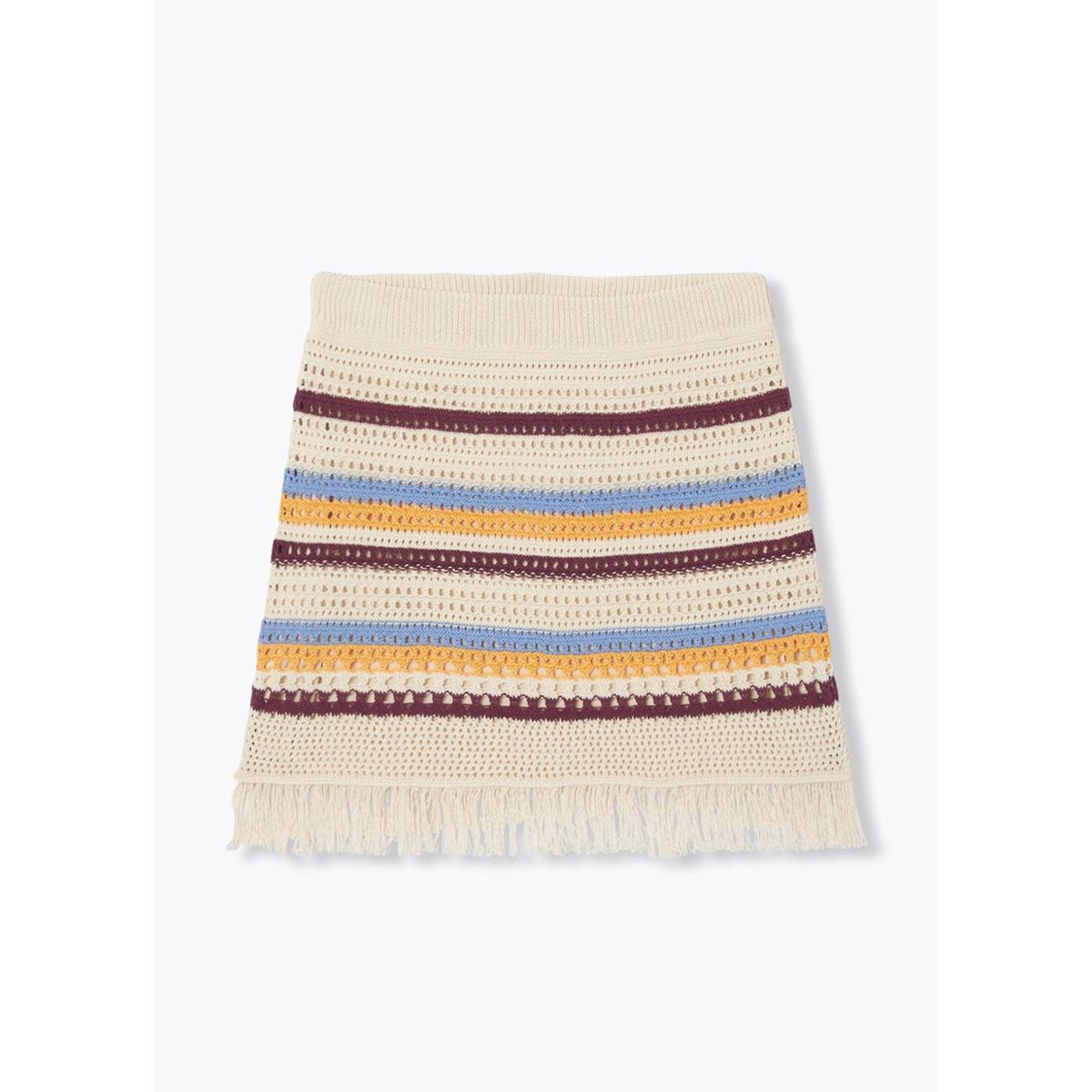 Jupe courte frangée en crochet rayures multicolores, PROMOD