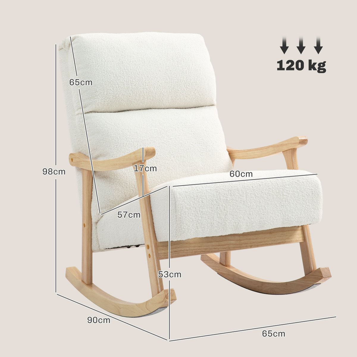 Fauteuil à bascule Tissu en velours teddy crème, HOMCOM