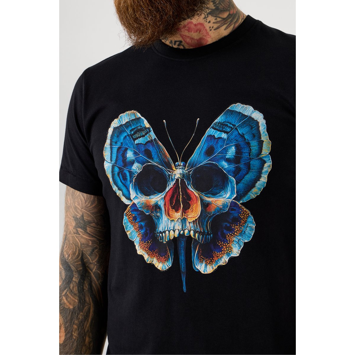 T-shirt graphique papillon et crâne noir, JOE BROWNS