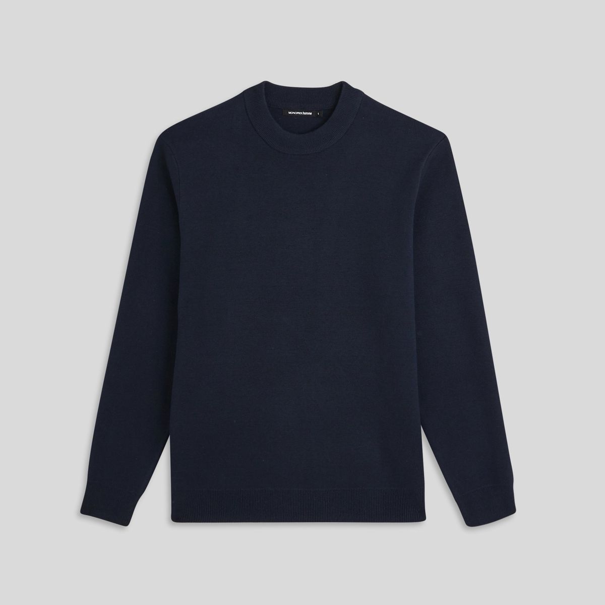 Pull col rond en laine, Oekotex marine, MONOPRIX