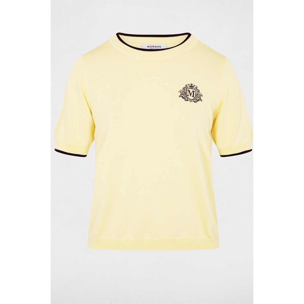 Pull manches courtes jaune pastel, MORGAN