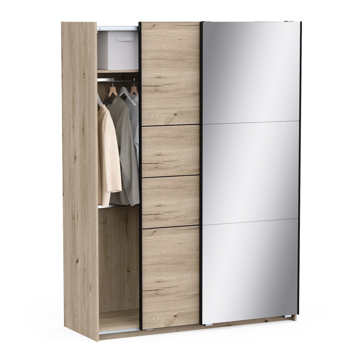 Armoire 2 portes coulissantes miroir LINE chêne, CALICOSY