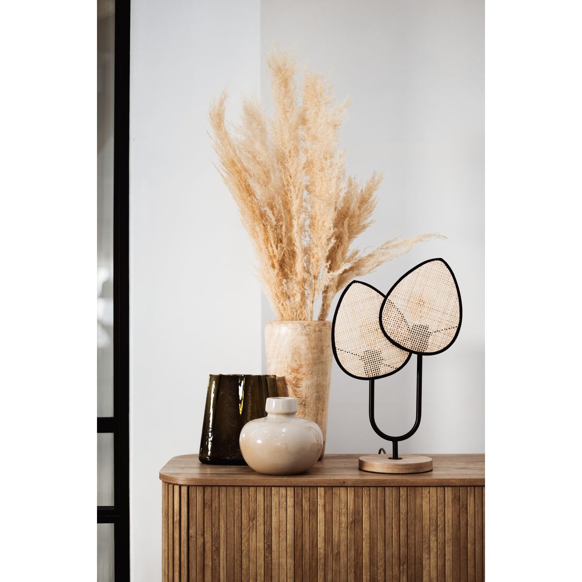 Lampe à poser en cannage et métal OLME beige, ATMOSPHERA