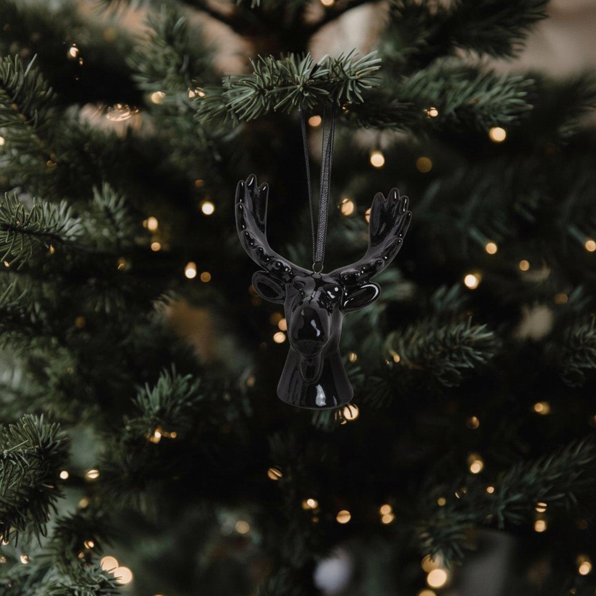 Suspension décorative de noël renne en grès H7 noir, SIA DECO