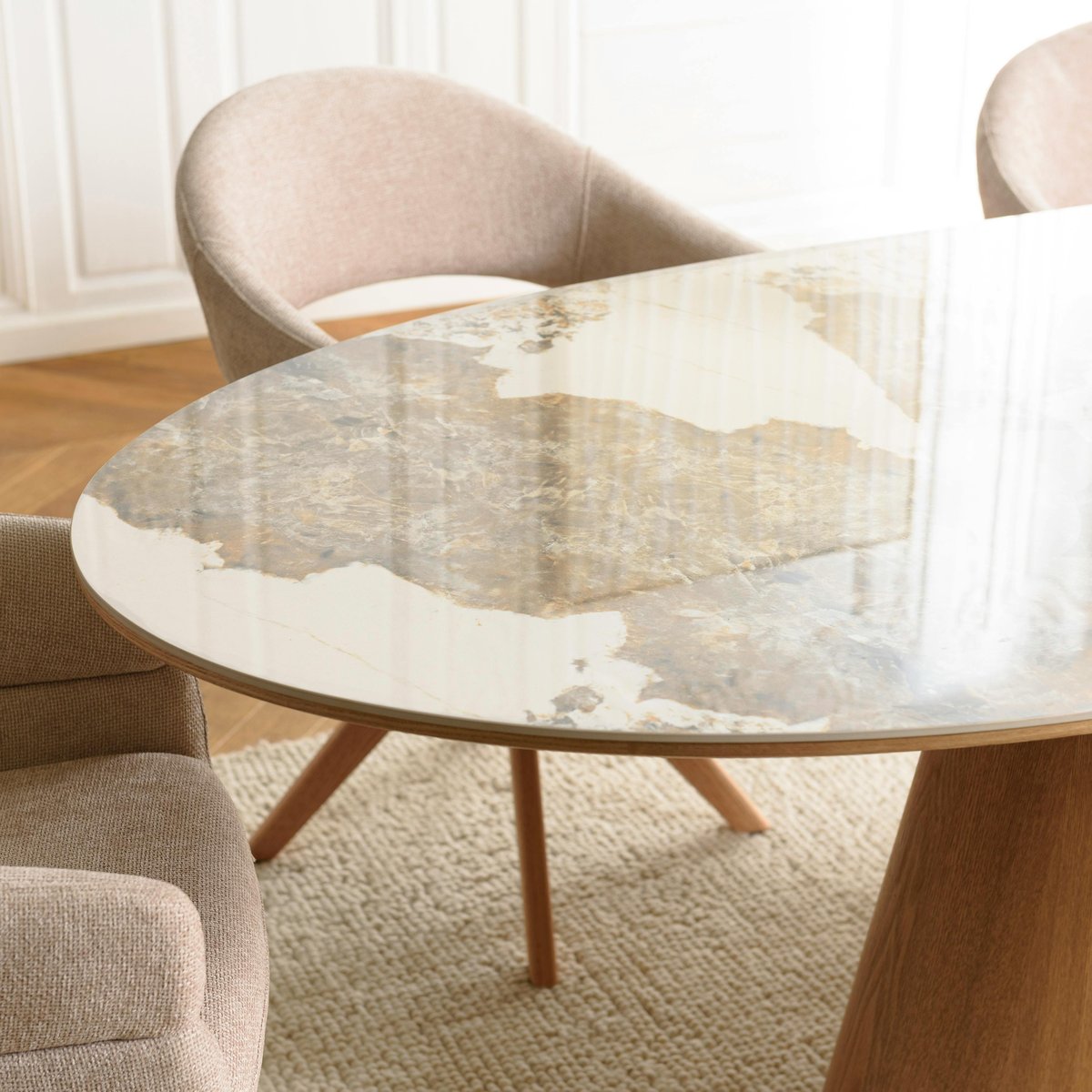 Table à manger 200x90cm plateau céramique pieds bois LINEA blanc, PIER IMPORT