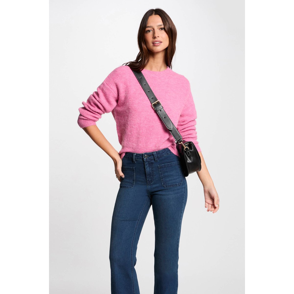 Pull col rond manches longues rose, MORGAN