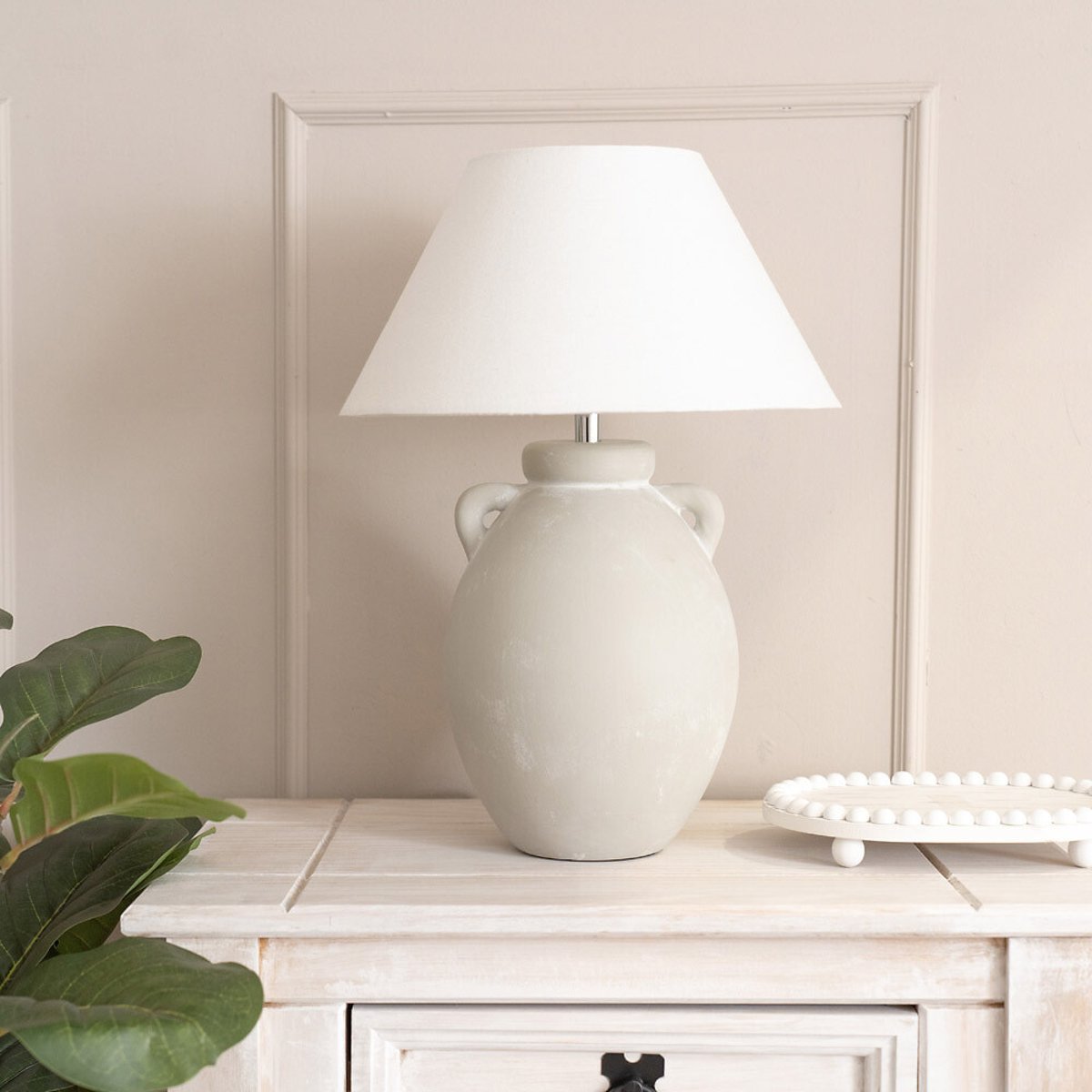 Dylan Stoneware Ceramic Vase Table Lamp with Linen Tapered Shade grey, SO'HOME