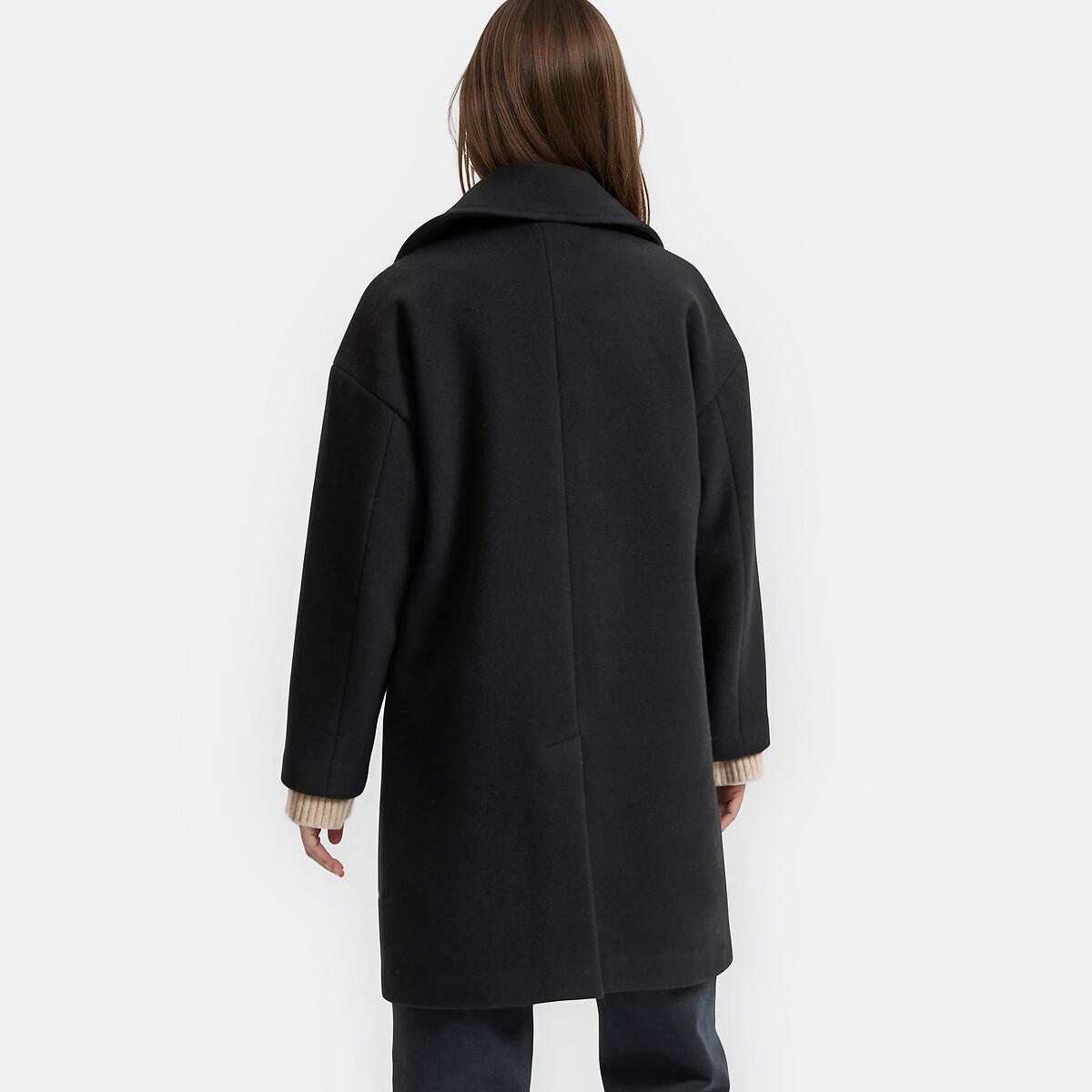 Manteau mi-long, fermeture boutonnée, plein hiver noir, LA REDOUTE COLLECTIONS