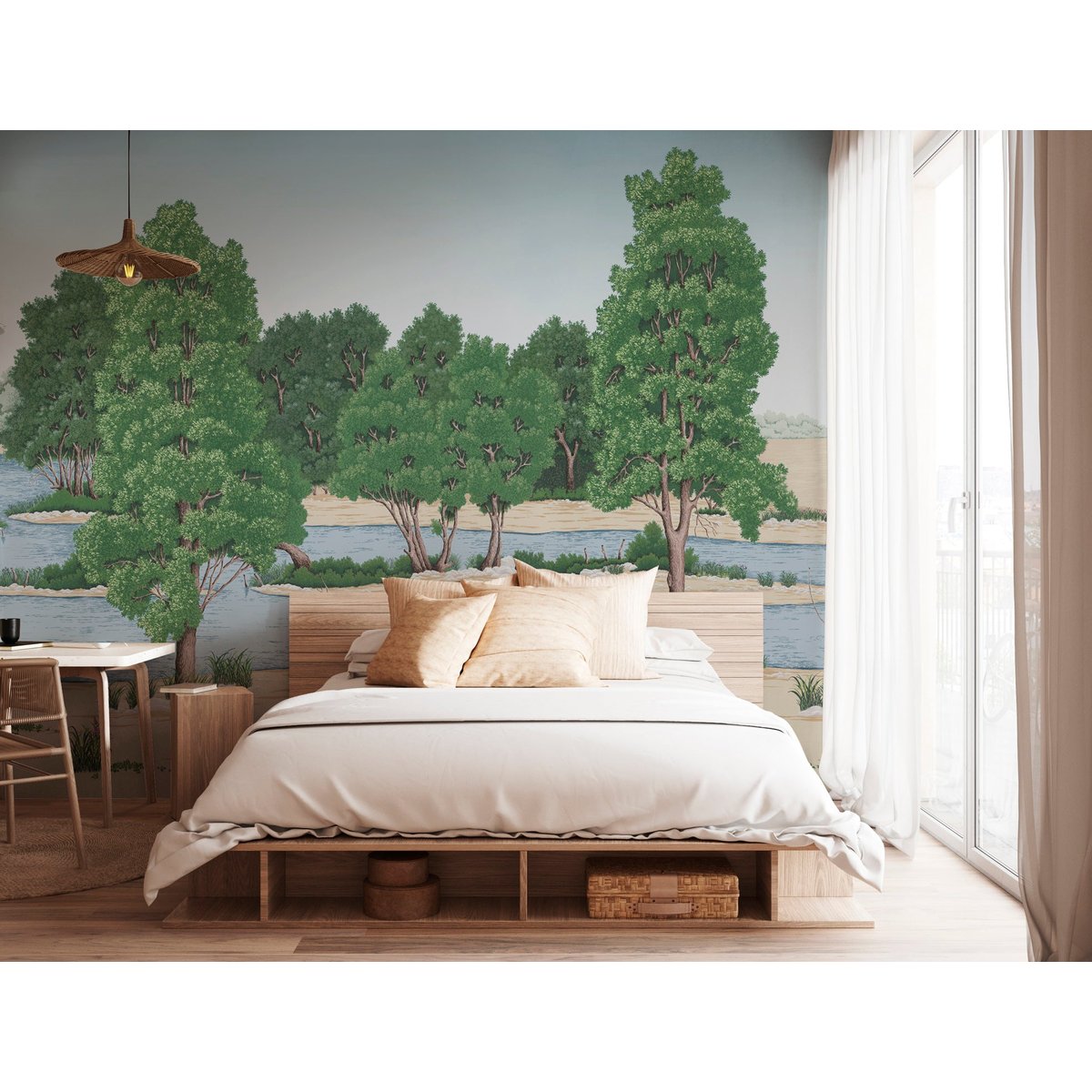 Papier peint panoramique Loire sauvage XL - Lés non raccordables 480 x 280 cm vert, LE PAPIERS DE NINON