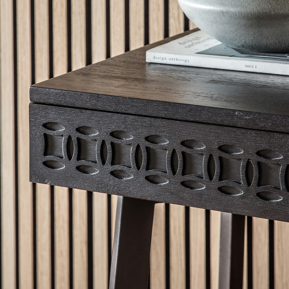 Barauni Boho Carved Wood 2 Drawer Desk black, ÉDITÉ