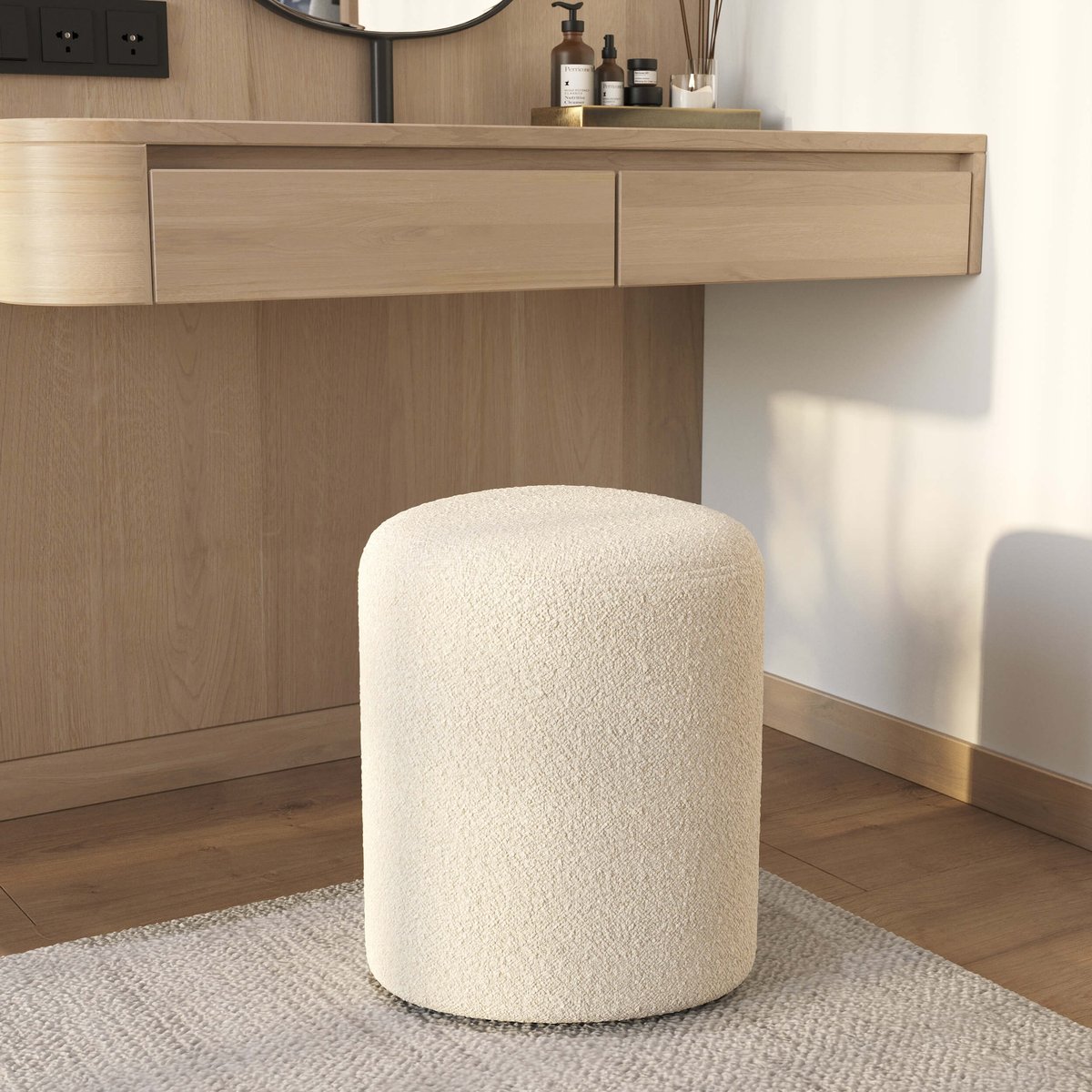 Pouf en tissu bouclé - EMMY beige, MAISON PAVANE