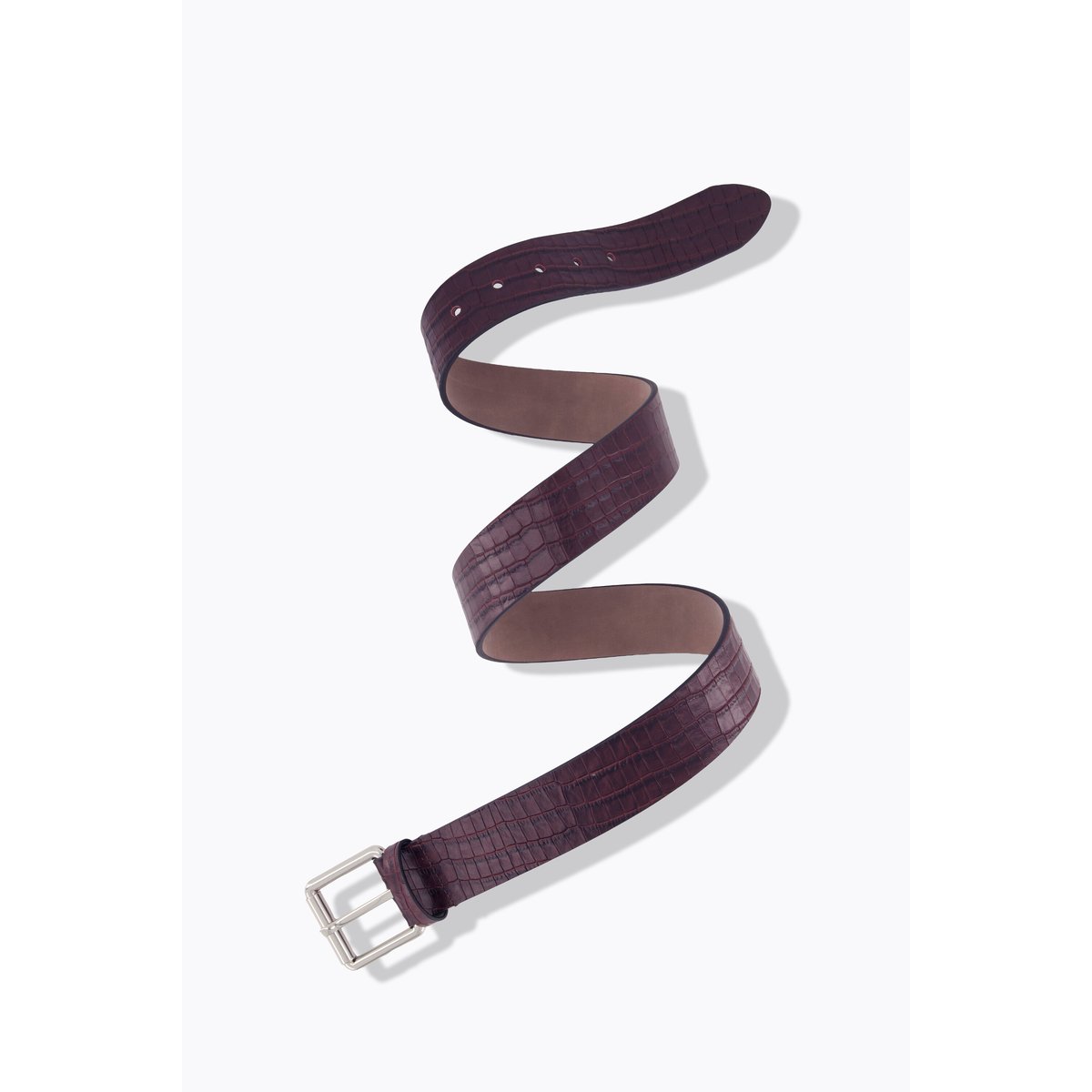 Ceinture en cuir, gaufrage peau de serpent rouge vin foncé, ULLA POPKEN
