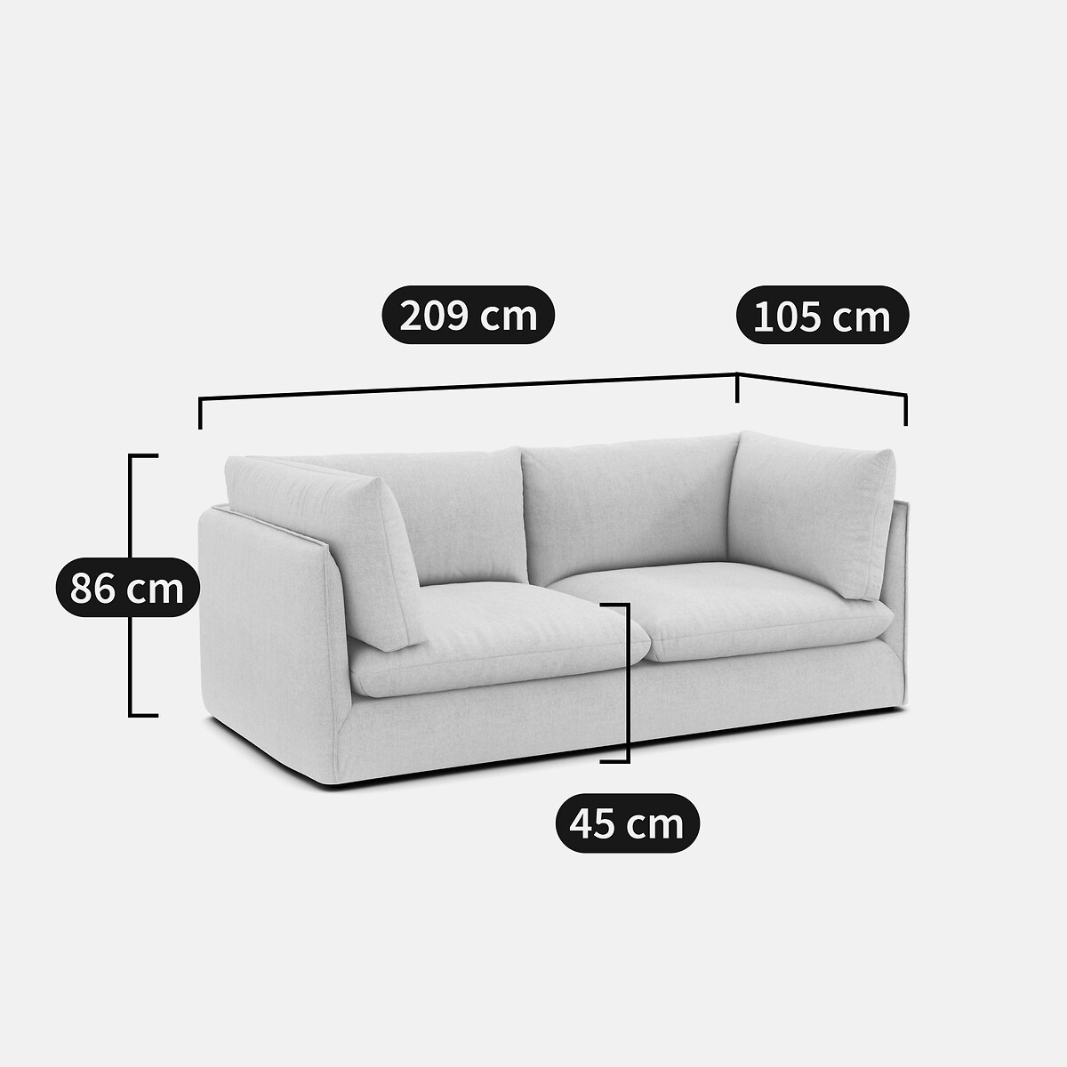 Canapé droit, 3 places, en polyester, MALO ecru, LA REDOUTE INTERIEURS