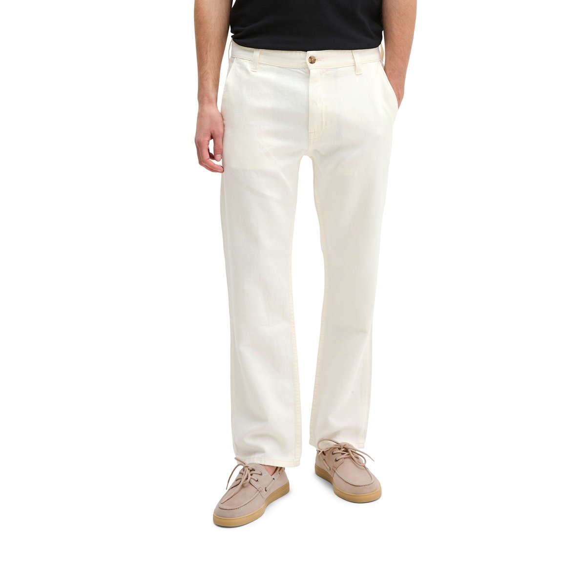 Jeans modèle Kalmo droit en coton bio et en lin blanc, MARC O'POLO