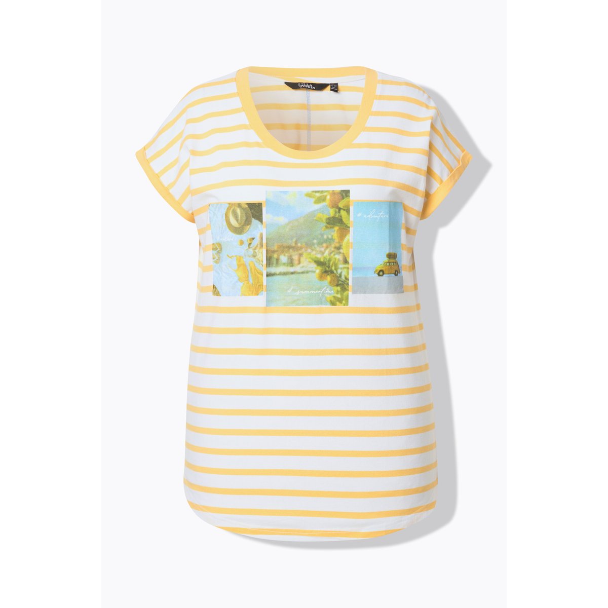 T-shirt oversize à rayures. Col rond jaune soleil, ULLA POPKEN