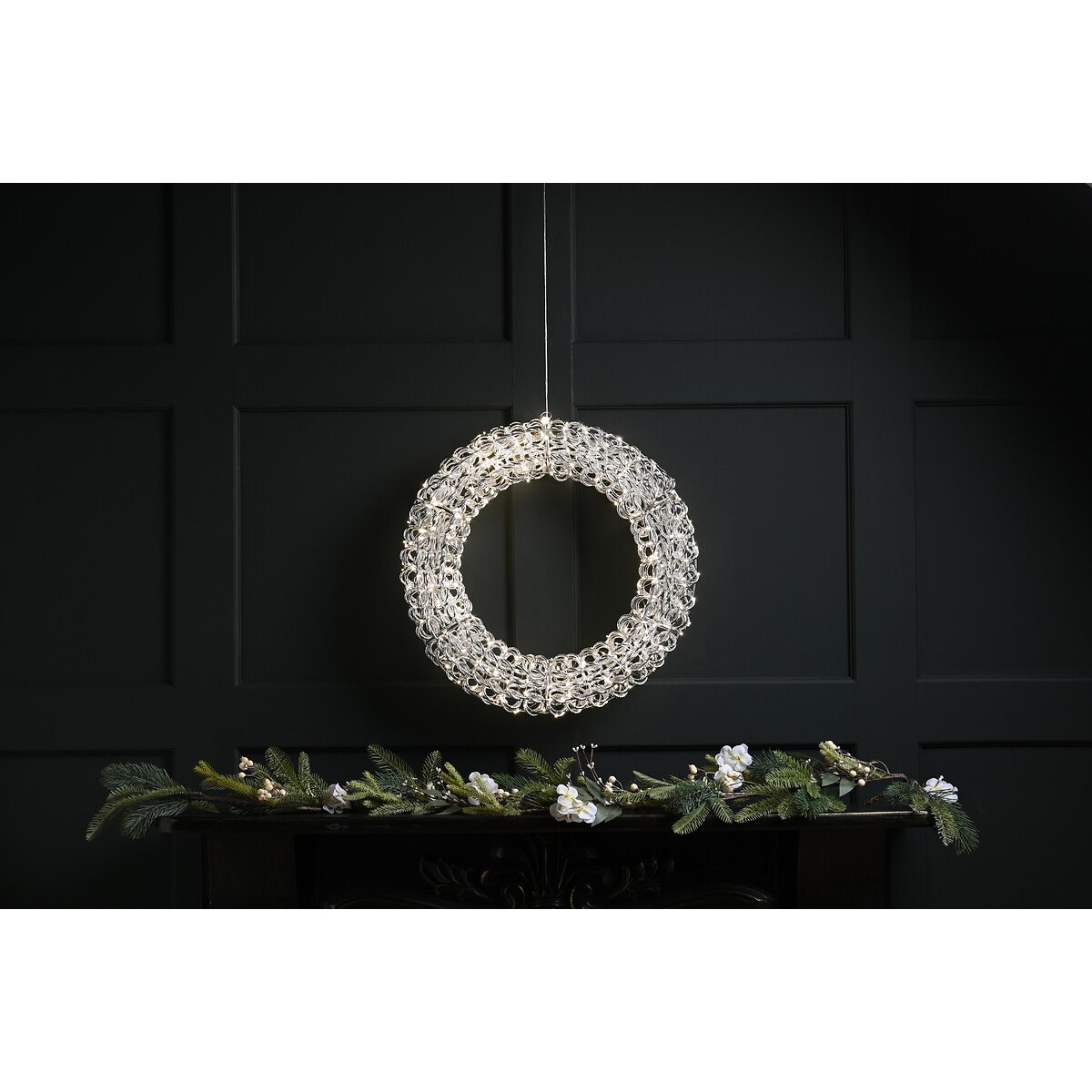 50cm Spiral Twirl Wreath Decorative Light silver-coloured, SO'HOME