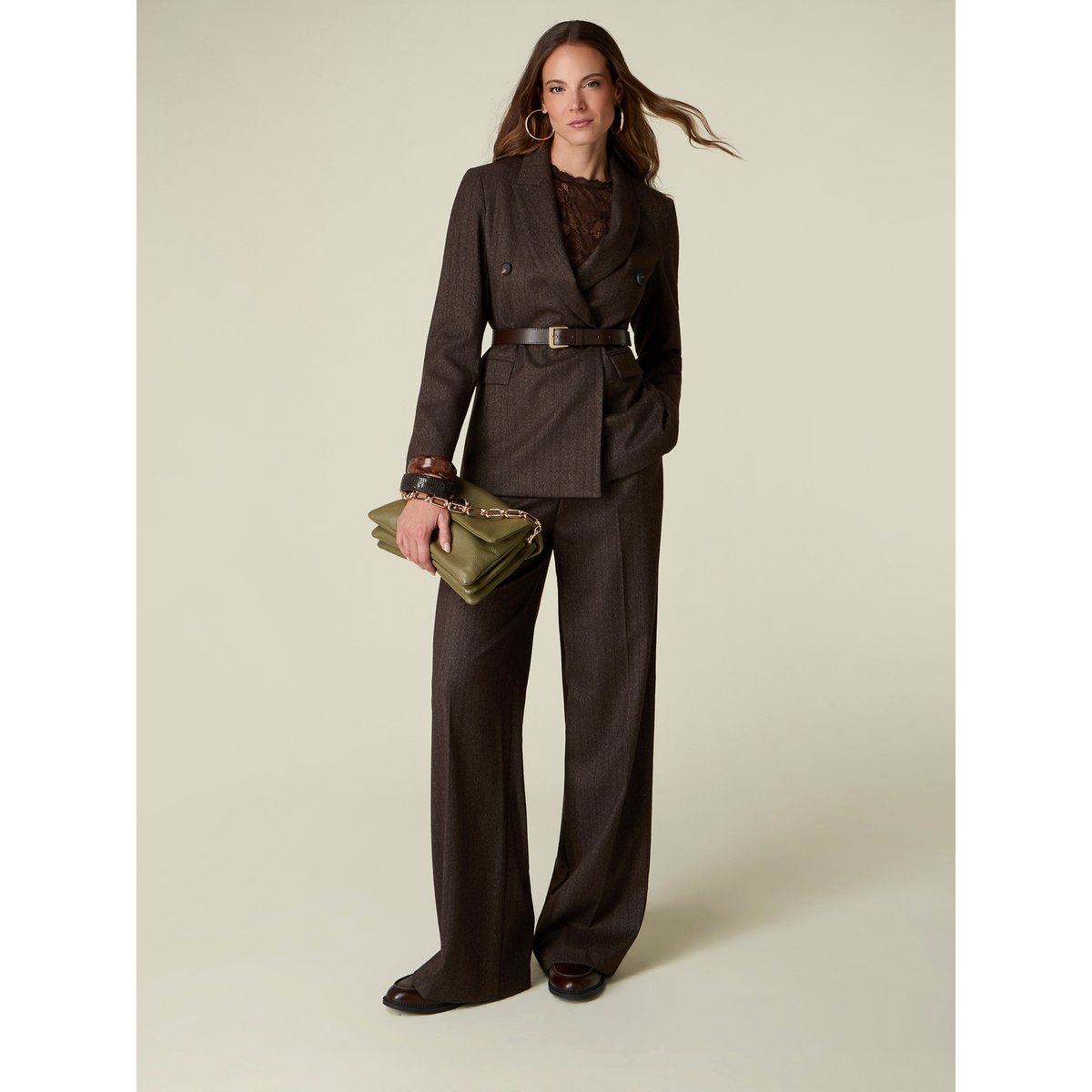 Pantalon palazzo uni marron, OLTRE